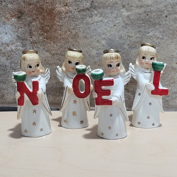 Commodore Japan Heavenly Christmas Noel Angel Candle Holders Figurines - Picture 2 of 13